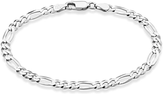 Miabella Solid 925 Sterling Silver Italian 5Mm Diamond-Cut Figaro Chain Bracelet for Women Men, Made in Italy Apparel & Accessories > Jewelry > Bracelets Miabella Length 9 Inches (X-Large)  
