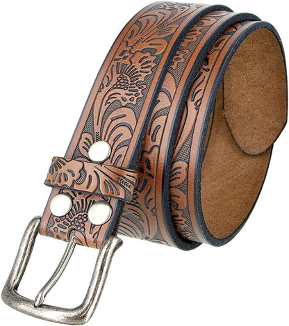Western Floral Engraved Embossed Tooled Genuine Leather Belt Strap or Belt 1-1/2"(38Mm) Wide, Multi-Style Options Apparel & Accessories > Clothing Accessories > Belts Belts.com Type Cx160 Brown 34 