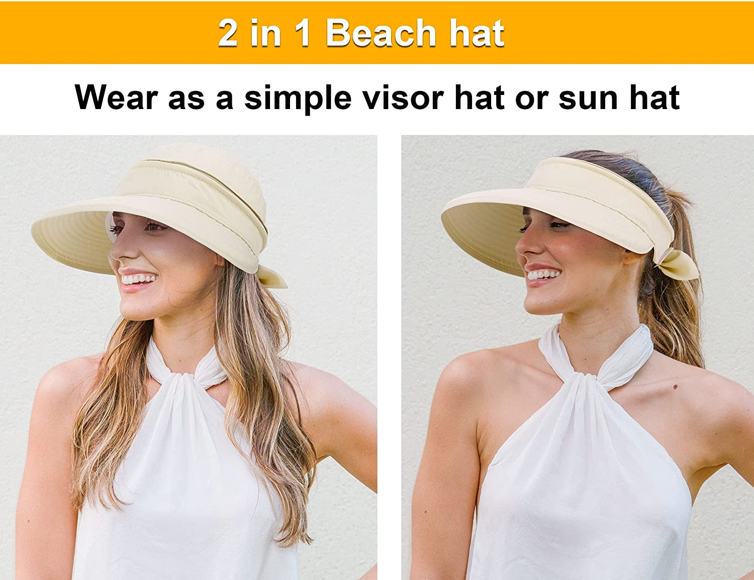 Verabella Womens Beach Hat Summer Lightweight Sun Hat for Hiking Sun Protection 2 in 1 Visor Sun Protection Hat Apparel & Accessories > Clothing Accessories > Hats Verabella   