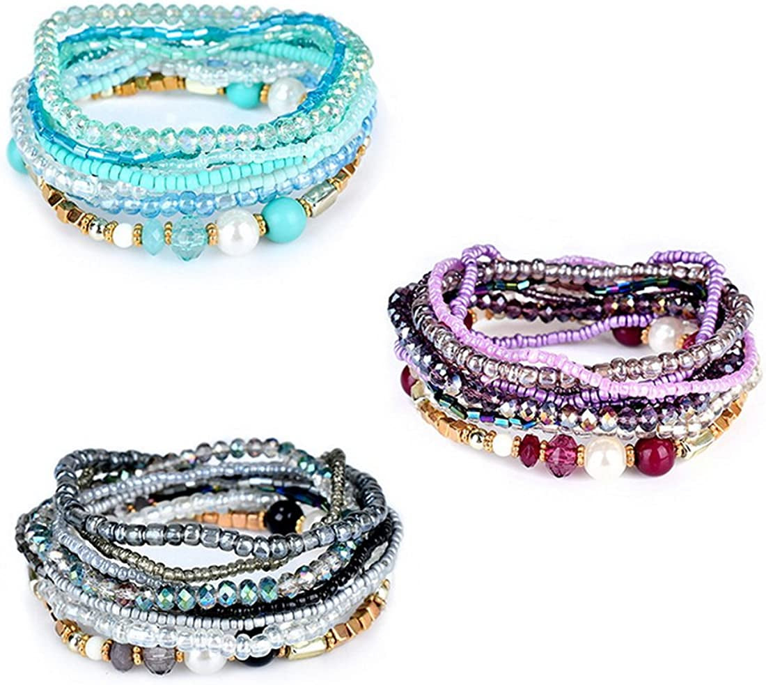 Mengpa Stackable Beaded Bracelets for Women Girls Bohemian Layering Strand Statement Jewelry Apparel & Accessories > Jewelry > Bracelets MengPa   