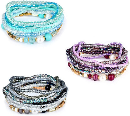 Mengpa Stackable Beaded Bracelets for Women Girls Bohemian Layering Strand Statement Jewelry Apparel & Accessories > Jewelry > Bracelets MengPa   