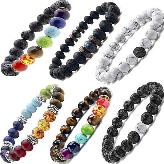 Black Lava Stone 7 Chakra Bracelets 6Pcs Mix 8Mm Yinyang Rock Bead Elastic Natural Stones Gemstones Oil Diffuser Yoga Menditation Beads Bracelets for Men Women Girls Jewelry (6Pcs Lava Stone Bracelet) Apparel & Accessories > Jewelry > Bracelets Cmidy   