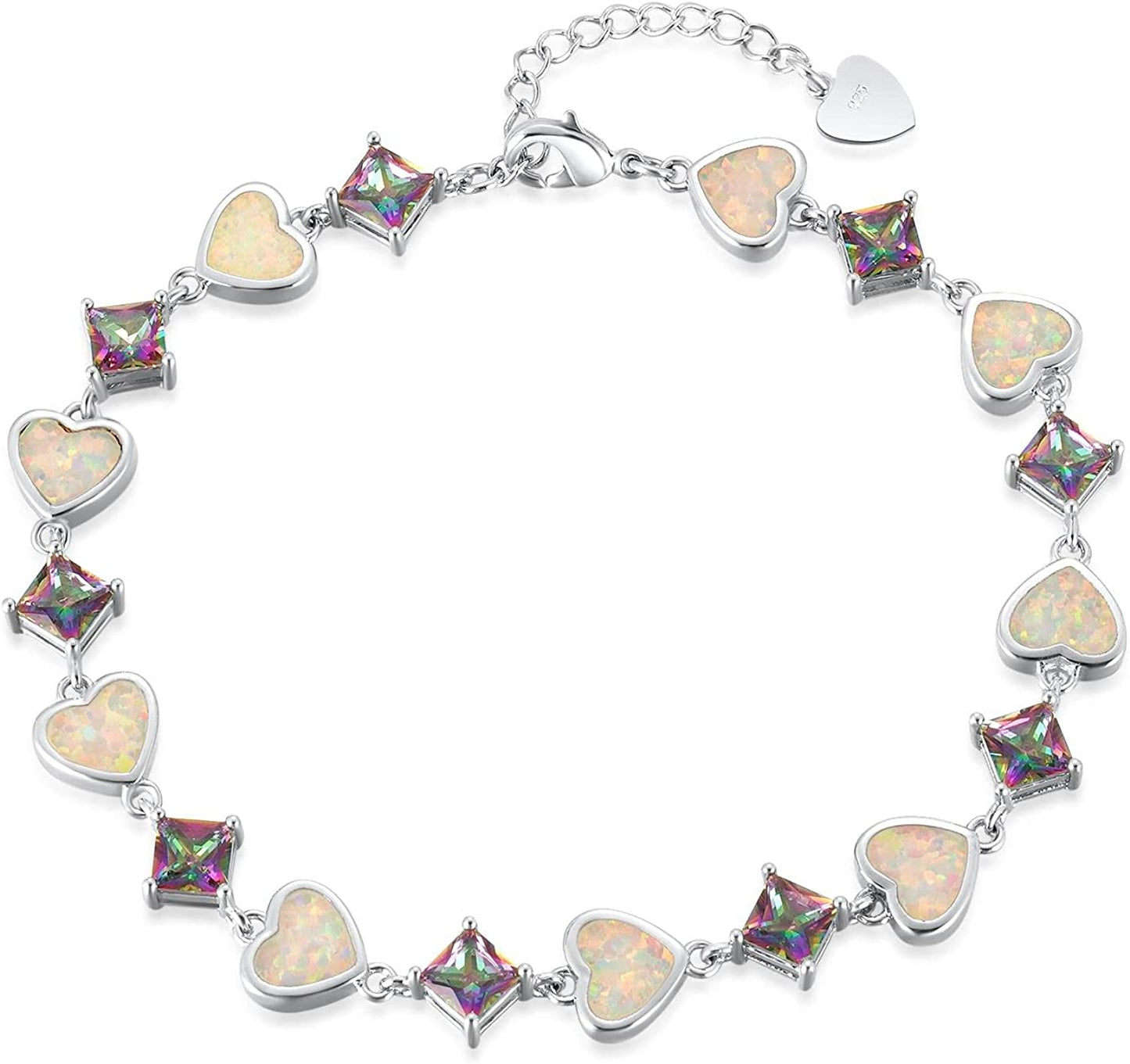 Cinily Adjustable Fire Opal Bracelets for Women Girls White Gold/Rose Gold Plated Gemstone Bracelet Opal Jewelry Gifts Apparel & Accessories > Jewelry > Bracelets Shenzhen Xi En Jewelry co.,ltd Heart-White  