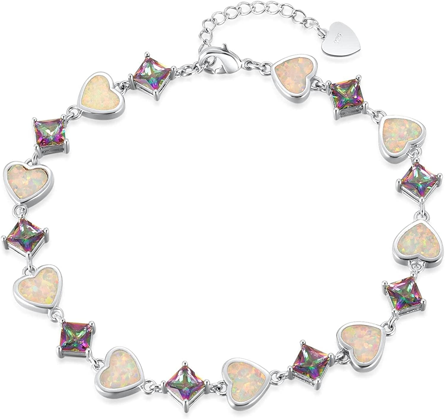 Cinily Adjustable Fire Opal Bracelets for Women Girls White Gold/Rose Gold Plated Gemstone Bracelet Opal Jewelry Gifts Apparel & Accessories > Jewelry > Bracelets Shenzhen Xi En Jewelry co.,ltd Heart-White  