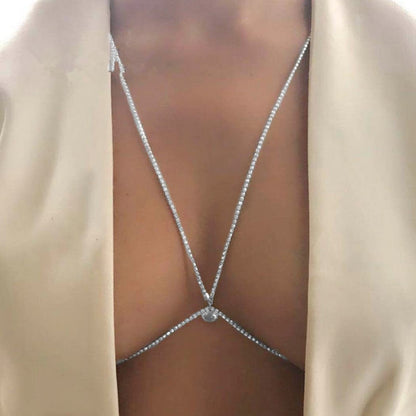 Asooll Crystal Body Chain Rhinestone Chest Chain Bikini Bra Jewelry Fashion Beach Prom Rave Body Accessories Jewelry for Women and Girls (Silver) Apparel & Accessories > Jewelry > Body Jewelry Asooll   