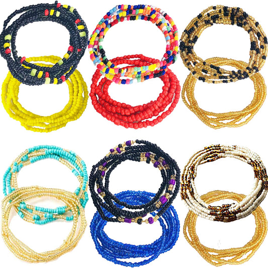 Tuoshei 12 Pieces Summer Jewelry Waist Bead Set Colorful Waist Bead Belly Bead African Waist Bead Body Chain Beaded Belly Chain Bikini Jewelry for Woman Girl (12PCS Style7) (Style 1) Apparel & Accessories > Jewelry > Body Jewelry Tuoshei style 1  
