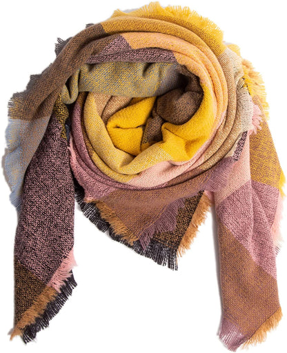 Plaid Scarf Soft Warm Tartan Shawl Cape Blanket Scarves Fashion Wrap Apparel & Accessories > Clothing Accessories > Scarves & Shawls vxsvxm Yellow/Pink/Blue  