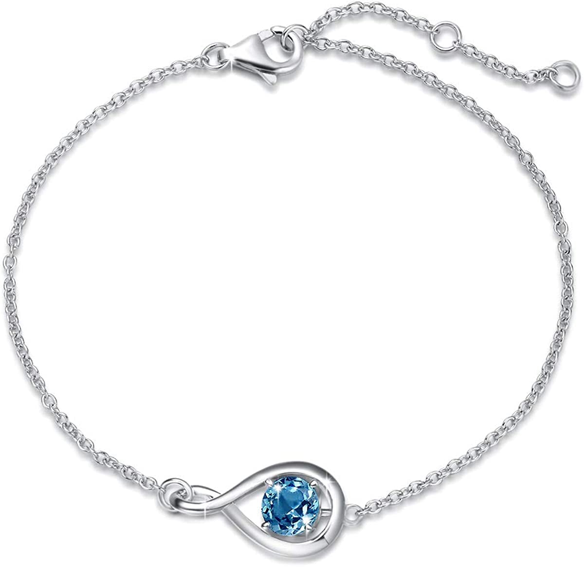 FANCIME 925 Sterling Silver Birthstone Bracelets for Women Dainty Simple Infinity Bracelet Fine Jewelry Birthday Anniversary Christmas Gifts for Girls Mom Wife Her, Chain Length 6.7"+1.2" Extend Apparel & Accessories > Jewelry > Bracelets FANCIME Nov.- Genuine London Blue Topaz  