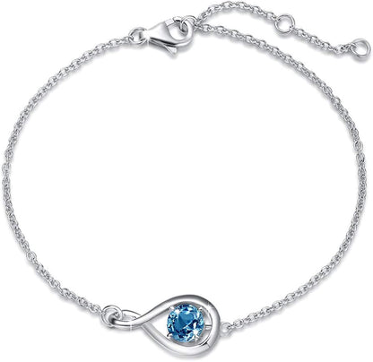 FANCIME 925 Sterling Silver Birthstone Bracelets for Women Dainty Simple Infinity Bracelet Fine Jewelry Birthday Anniversary Christmas Gifts for Girls Mom Wife Her, Chain Length 6.7"+1.2" Extend Apparel & Accessories > Jewelry > Bracelets FANCIME Nov.- Genuine London Blue Topaz  