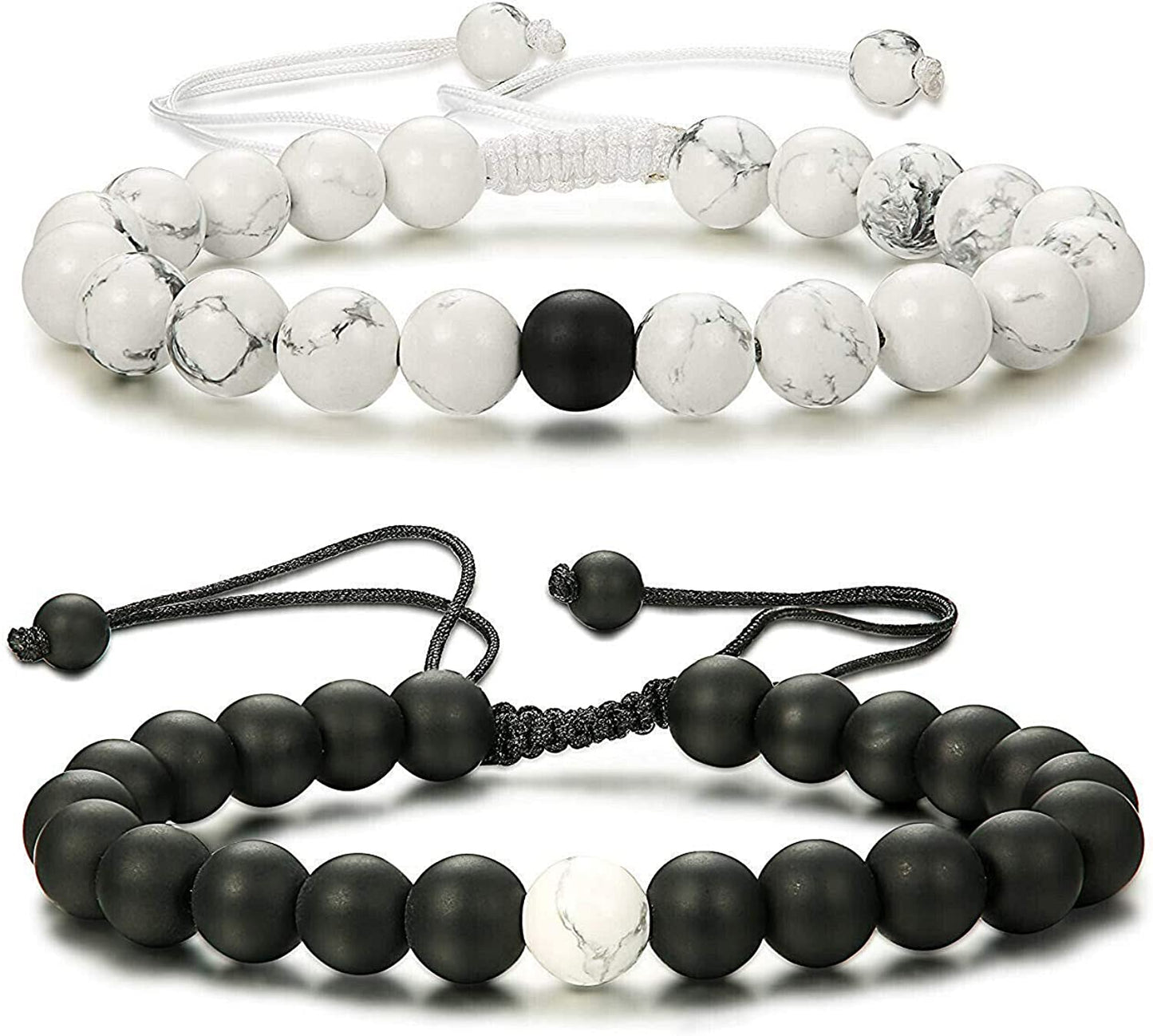 CNLQ Long Distance Bracelets for Lovers Couples Matching Gift Matte Agate 8Mm Bead Stone (Elastic Red) Apparel & Accessories > Jewelry > Bracelets LeZisuIre White  