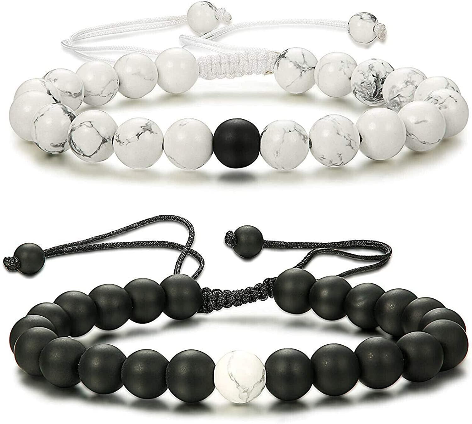 CNLQ Long Distance Bracelets for Lovers Couples Matching Gift Matte Agate 8Mm Bead Stone (Elastic Red) Apparel & Accessories > Jewelry > Bracelets LeZisuIre White  