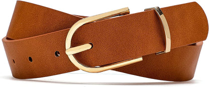 Earnda Women'S Faux Leather Chic Belt for Ladies Jeans Apparel & Accessories > Clothing Accessories > Belts Earnda Light Brown Large: fits waist from 33"-36" 