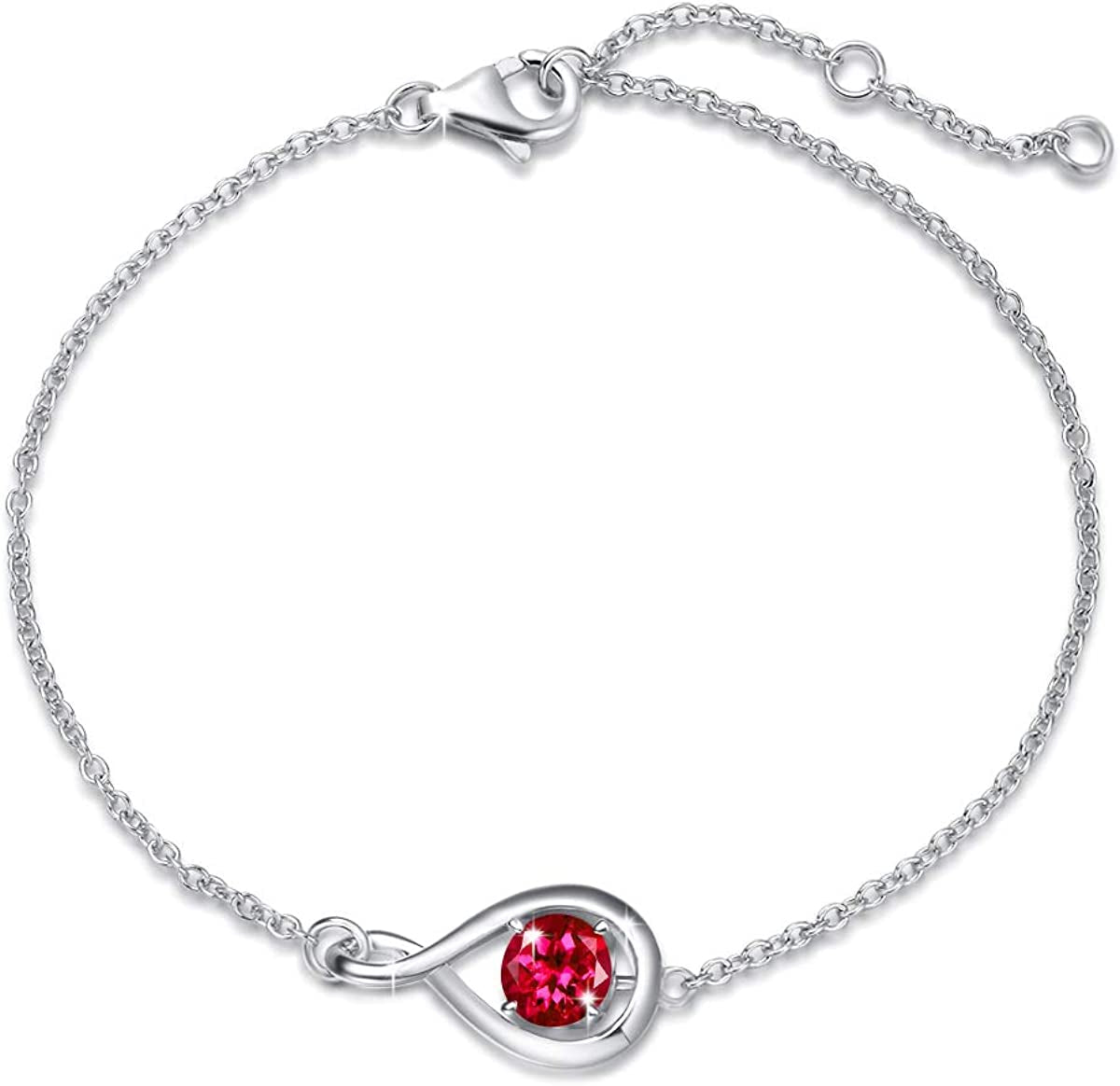 FANCIME 925 Sterling Silver Birthstone Bracelets for Women Dainty Simple Infinity Bracelet Fine Jewelry Birthday Anniversary Christmas Gifts for Girls Mom Wife Her, Chain Length 6.7"+1.2" Extend Apparel & Accessories > Jewelry > Bracelets FANCIME Jul.-Created Ruby  