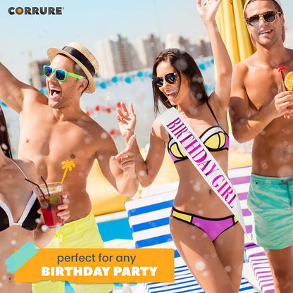 CORRURE 'Birthday Girl' Sash Glitter with Pink Foil - White Glitter Happy Birthday Sash for Women - Party Favors Supplies and Decorations for Sweet 16, 18Th 21St 30Th 40Th or Any Bday Party Apparel & Accessories > Clothing Accessories > Sashes CORRURE   