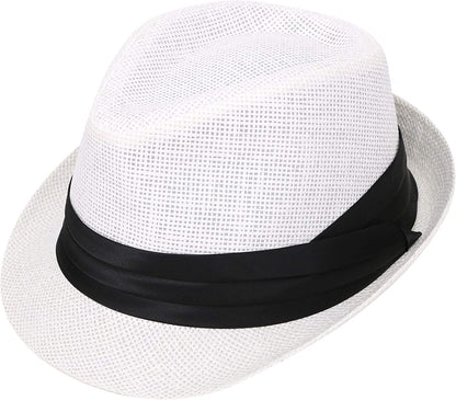 Simplicity Fedora for Men Women Unisex Men'S Women'S Classic Manhattan Structured Gangster Trilby Fedora Hat Apparel & Accessories > Clothing Accessories > Hats Simplicity White Small-Medium 