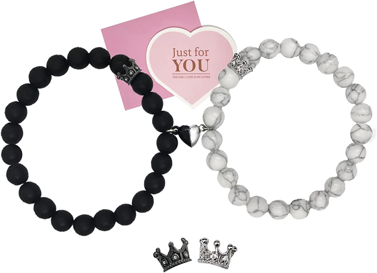 Magnetic Bracelets for Couples King&Queen Crown His and Her Bracelets Heart Matching Bracelets Long Distance Relationship Gifts for Boyfriend and Girlfriend on Anniversary Couples Jewelry for Women Men Apparel & Accessories > Jewelry > Bracelets Ymeeaa Black White#2  