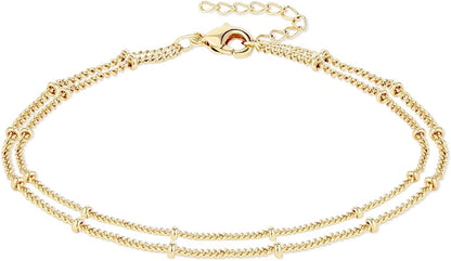 Dainty Gold Chain Anklet,Simple Delicate Figaro Chain Ankelt,Curb Chain Anklet,Coin Chain Anklet,Satellite Chain Anklet,Link Chain Ankle Bracelet,Chain Anklets for Women Apparel & Accessories > Jewelry > Anklets DeScount Gold Layered Satellite  
