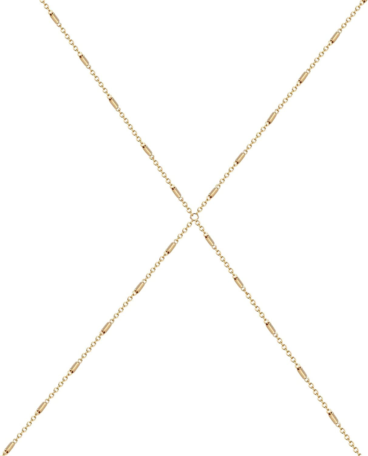 Body Chains for Women Sexy Skinny Crossover Full Body Jewelry for Bikini Swimsuit Wedding Dress Necklace and Belly Chain Set Apparel & Accessories > Jewelry > Body Jewelry Tosmifairy Gold-Rectangular Bar  