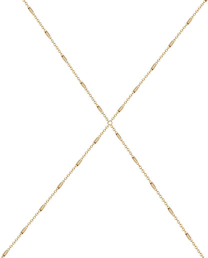 Body Chains for Women Sexy Skinny Crossover Full Body Jewelry for Bikini Swimsuit Wedding Dress Necklace and Belly Chain Set Apparel & Accessories > Jewelry > Body Jewelry Tosmifairy Gold-Rectangular Bar  