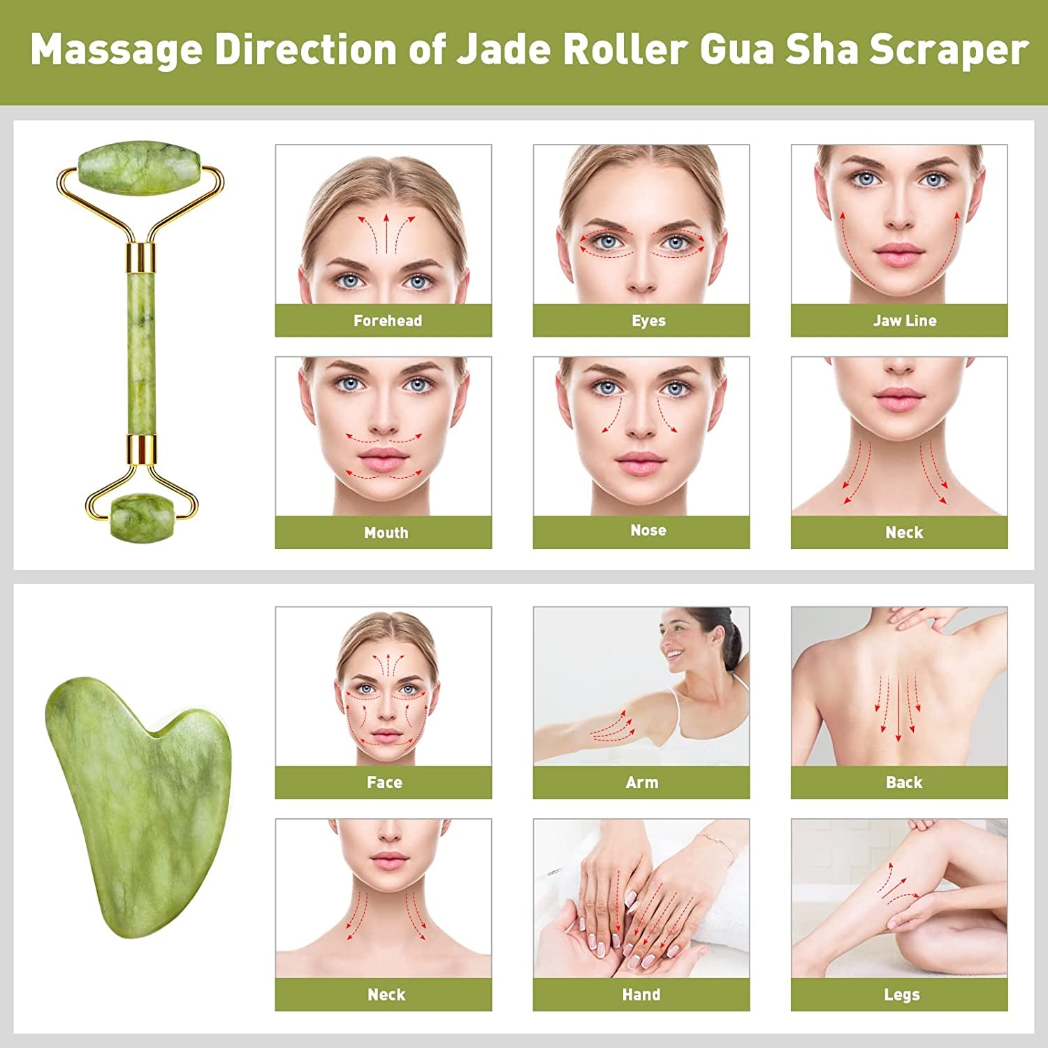 Jade Roller & Gua Sha Stone,Face Roller Skin Care,Gua Sha Massage Tool,100% Natural Jade,Anti-Aging Facial Roller for Face,Neck,Body Muscle Relaxing Health & Beauty > Personal Care > Cosmetics > Cosmetic Tools > Skin Care Tools TriFirmum   