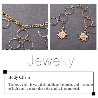 Jeweky Boho Circle Bra Chest Chain Gold Harness Crop Top Body Chains Beach Bikini Body Accessories Jewelry for Women and Girls Apparel & Accessories > Jewelry > Body Jewelry Artist Unknown   