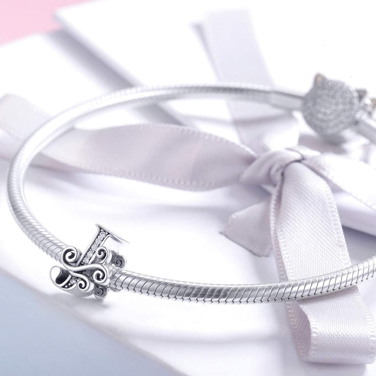 Solid 925 Sterling Silver with Cubic Stones, Complete A~Z Gift Options Alphabet Charm Letter Beads Fit Pandora European Bracelets Apparel & Accessories > Jewelry > Bracelets ABAOLALA ALPHABET   