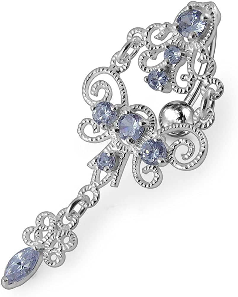 Jeweled Chandeliers Dangling 925 Sterling Silver Belly-Navel Ring Body Jewelry Apparel & Accessories > Jewelry > Body Jewelry PiercingPoint Lavender  