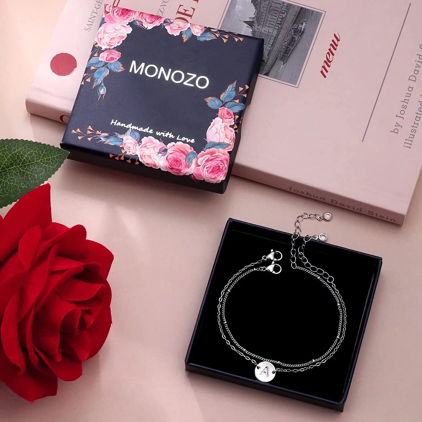 Silver Initial Bracelets for Women Teen Girls, 14K White Gold Filled Layered Letter Initial Bracelet Dainty Disc Initial Charm Bracelets Silver Bracelets for Women Girls Jewelry Gifts for Girls Apparel & Accessories > Jewelry > Bracelets MONOZO   