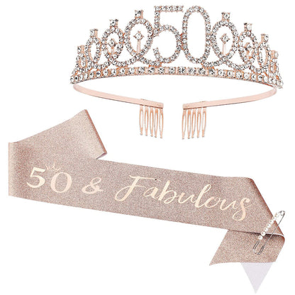 Sweet 16 Birthday Decorations Purple, 16Th Birthday Gifts for Girls, Sweet 16 Crown and Sash, 16Th Birthday Sash, Sweet 16 Sash and Tiara, Birthday Girl, Happy 16Th Birthday Party Supplies Cake Topper Apparel & Accessories > Clothing Accessories > Sashes CIEHER 50th Sash & Tiara Set  