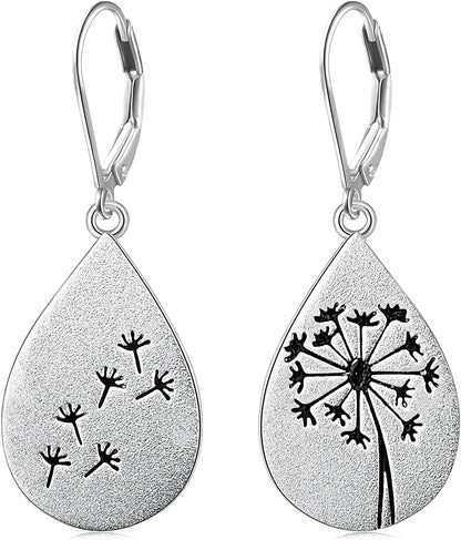 Dandelion Earrings Drop Earrings/Adjustable Ring 925 Sterling Silver Dangle Earrings for Women Apparel & Accessories > Jewelry > Anklets Yearace Dangle dandelion earrings  