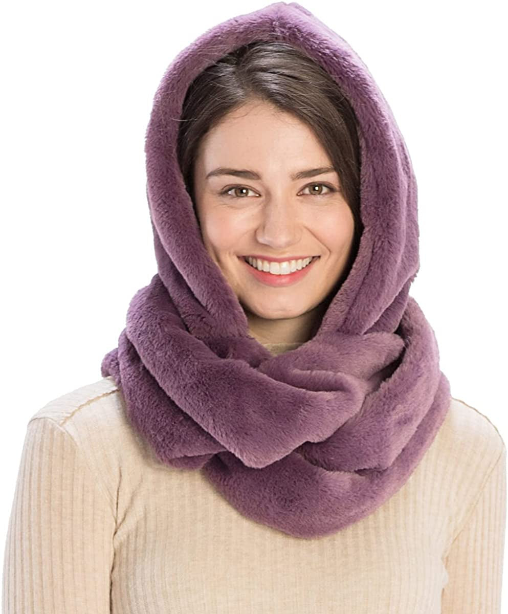 Fashion 21 Women'S Soft Faux Fur Infinity Scarf & Infinity Hood Scarf Head Scarf Wrap (2 Styles) Apparel & Accessories > Clothing Accessories > Scarves & Shawls Fashion 21 Hooded - Purple  
