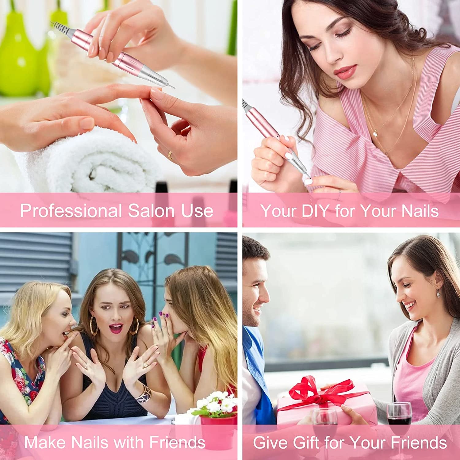 Rechargeable 35000 RPM Nail Drill, Portable Electric Nail Drill Professional Efile Nail Drill Kit for Acrylic, Gel Nails, Manicure Pedicure Polishing Shape Tools with 11Pcs Nail Drill Bits (Pink) Health & Beauty > Personal Care > Cosmetics > Cosmetic Tools > Nail Tools BVCR   