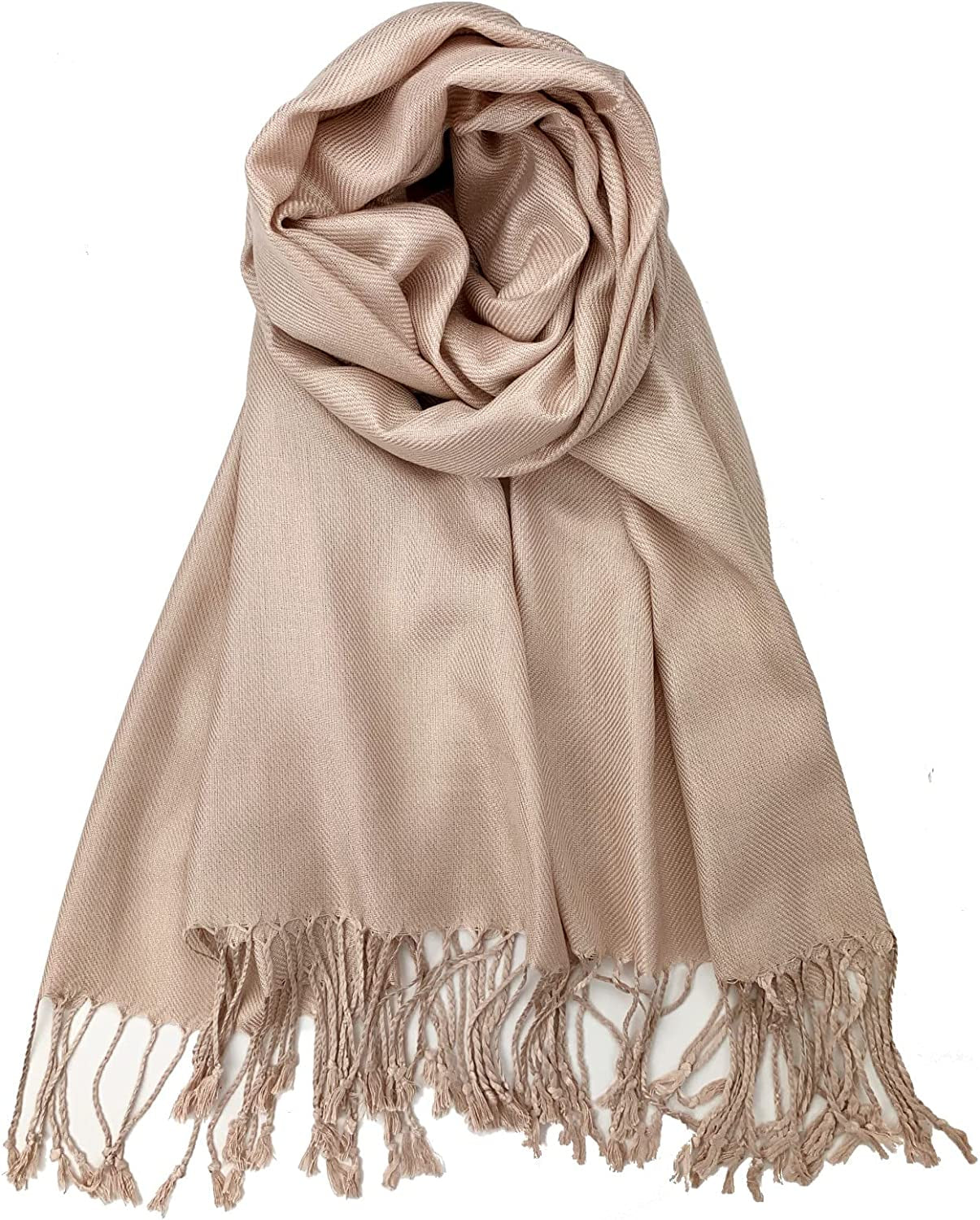 Plum Feathers Premium Solid Color and Metallic Fashion Scarf, Womens Pashmina Shawl Wrap with Fringes Apparel & Accessories > Clothing Accessories > Scarves & Shawls Plum Feathers Deep Champagne  