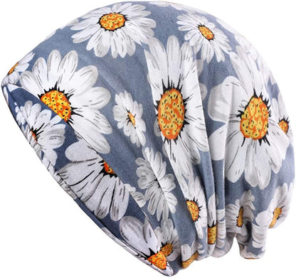 HONENNA Printed Turban Headband Chemo Cap Soft Sleep Beanie Apparel & Accessories > Clothing Accessories > Headwear HONENNA Grey Chrysanthemum  