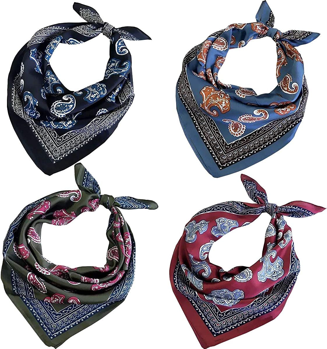 Fyluoke Silk Feeling Satin Headscarf Neck Hair Scarf Bandana for Women 4-Packs Apparel & Accessories > Clothing Accessories > Bandanas & Headties FYLuoke Four-01  