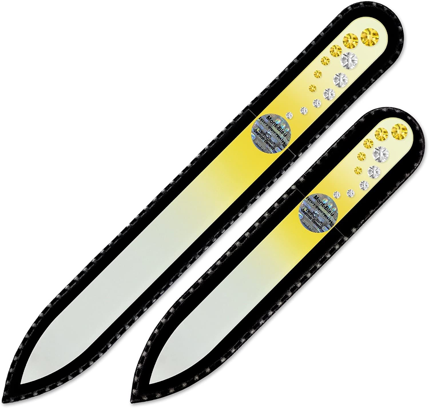 Washable Nail Files - Mont Bleu Set of 2 Glass Nail Files Hand Decorated with Crystals - Handmade Gifts for Women - Expertly Shape Nails & Enjoy a Smooth Finish - Nail Filing Tools Health & Beauty > Personal Care > Cosmetics > Cosmetic Tools > Nail Tools Mont Bleu Light Topaz - Crystal  