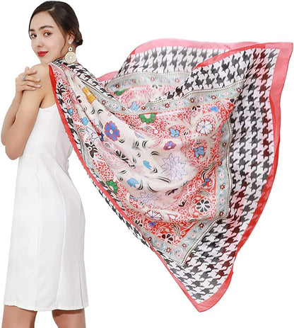 DANA XU Long Silk Fashion Oblong Floral Oversize Soft Scarf Wedding Shawls Beach Wraps Bandana Scarves for Women Apparel & Accessories > Clothing Accessories > Scarves & Shawls DANA XU 16 Red&black  