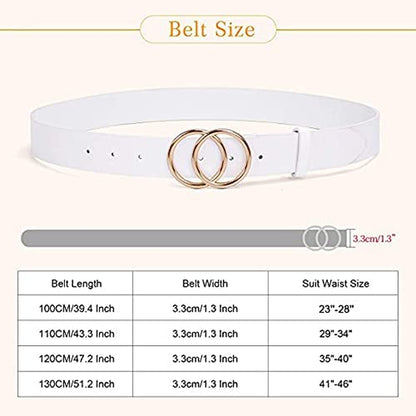 Women Leather Belt Fashion Double O-Ring Soft Faux Leather Waist Belts for Jeans Dress Apparel & Accessories > Clothing Accessories > Belts SUOSDEY   