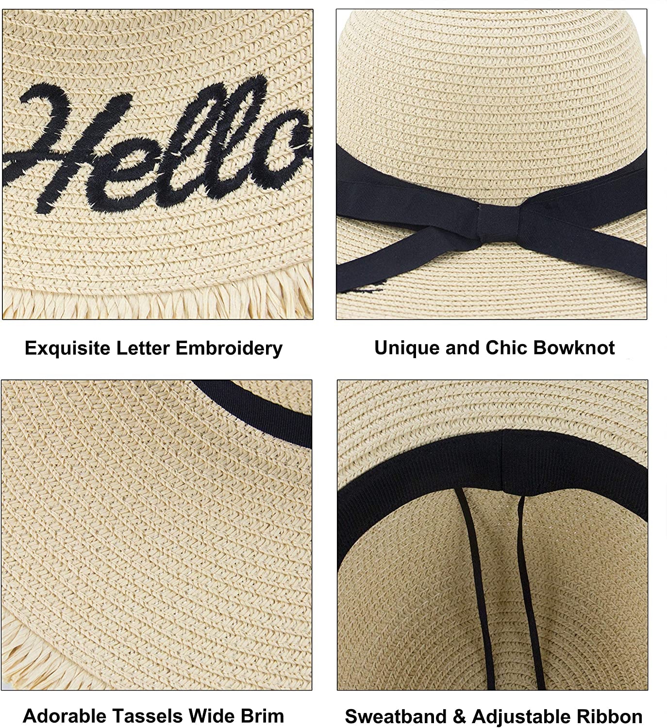 Muryobao Womens Wide Brim Straw Hat Floppy Foldable Roll up Cap Beach Sun Hat for Summer UV UPF50+ Apparel & Accessories > Clothing Accessories > Hats Muryobao   