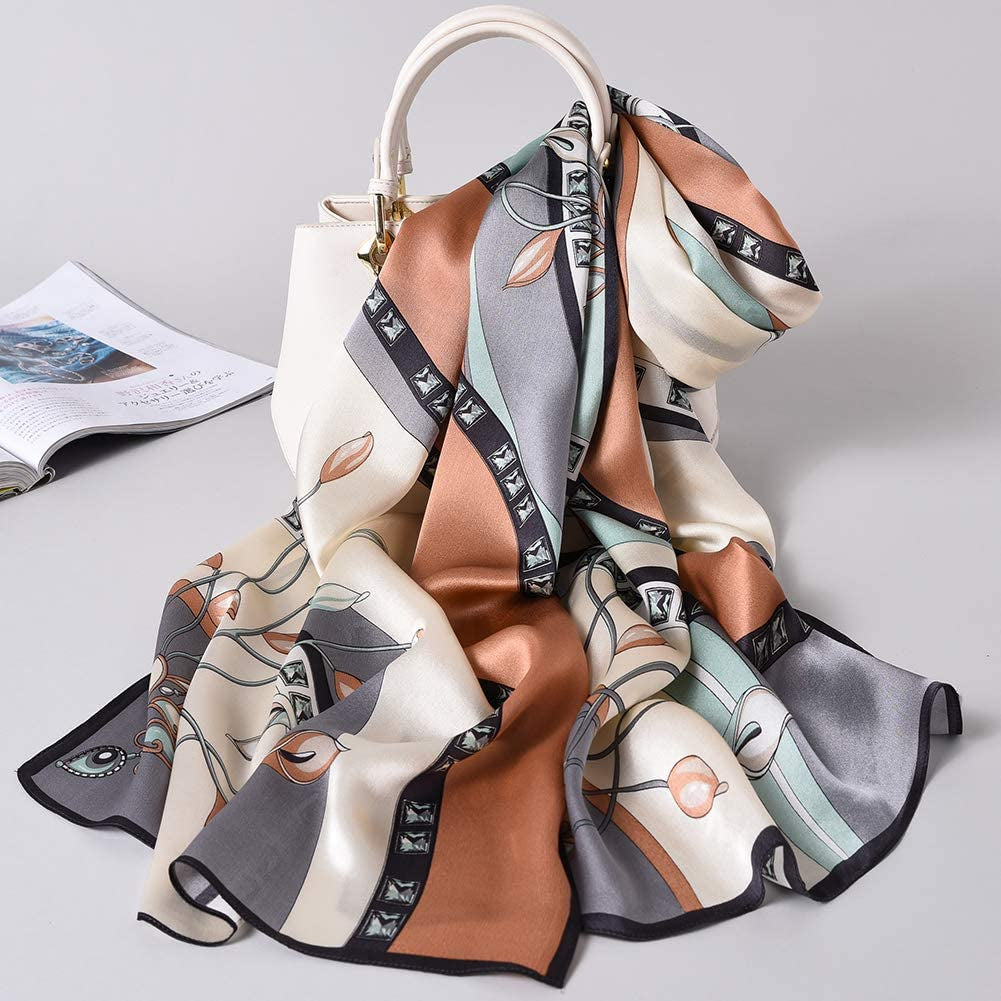 Women'S Mulberry Silk Scarf Floral Print Satin Long Scarf Wrap Shawl Apparel & Accessories > Clothing Accessories > Scarves & Shawls Smi&Love   