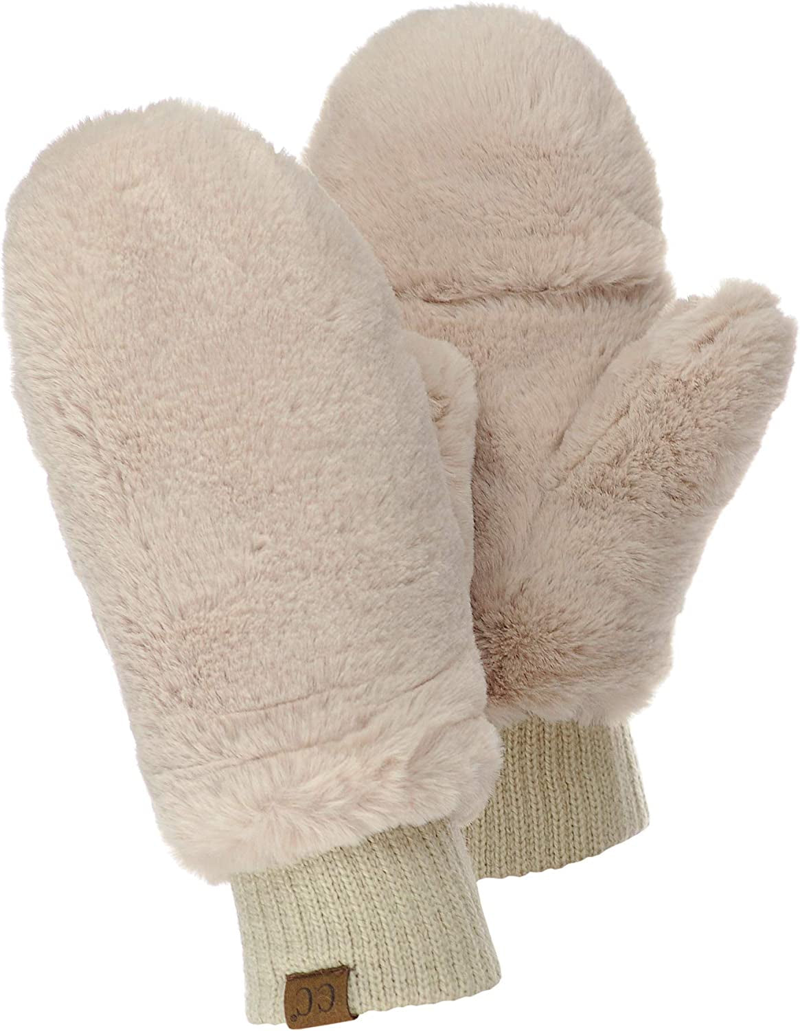 C.C Women'S Faux Fur Wrist Length Fingerless Sherpa Lined Convertible Mittens Gloves Apparel & Accessories > Clothing Accessories > Gloves & Mittens C.C Beige  