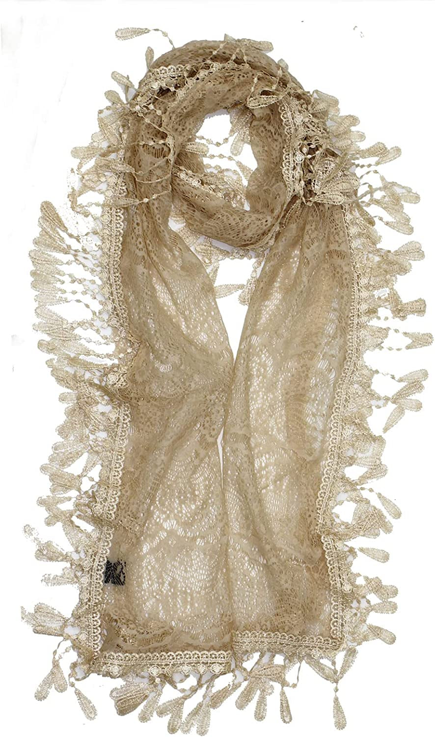 Cirrus Lightweight Soft Leaf Lace Fringes Scarf Shawl for Women Apparel & Accessories > Clothing Accessories > Scarves & Shawls Cirrus Cream  
