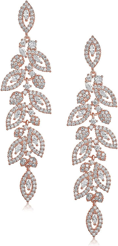 SWEETV Wedding Bridal Chandelier Earrings, Crystal Rhinestone Drop Dangle Earrings for Women Brides Apparel & Accessories > Jewelry > Earrings SWEETV 01.Rose Gold  