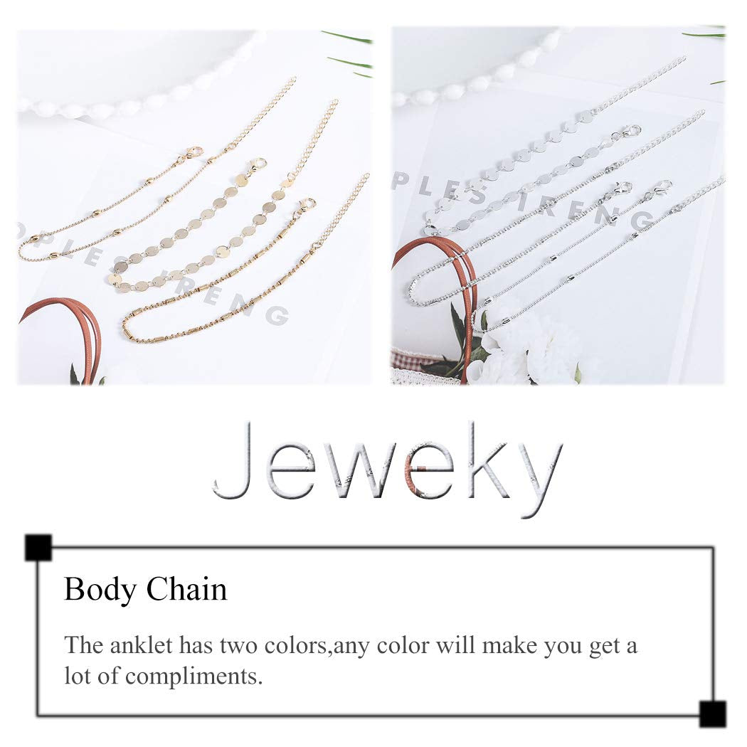 Jeweky Boho Layered Sequines Anklets Beads Foot Jewelry Chain Ankle Bracelets for Women and Girls (Silver) Apparel & Accessories > Jewelry > Anklets Jeweky   