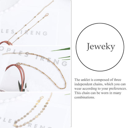Jeweky Boho Layered Sequines Anklets Beads Foot Jewelry Chain Ankle Bracelets for Women and Girls (Gold) Apparel & Accessories > Jewelry > Anklets Jeweky   
