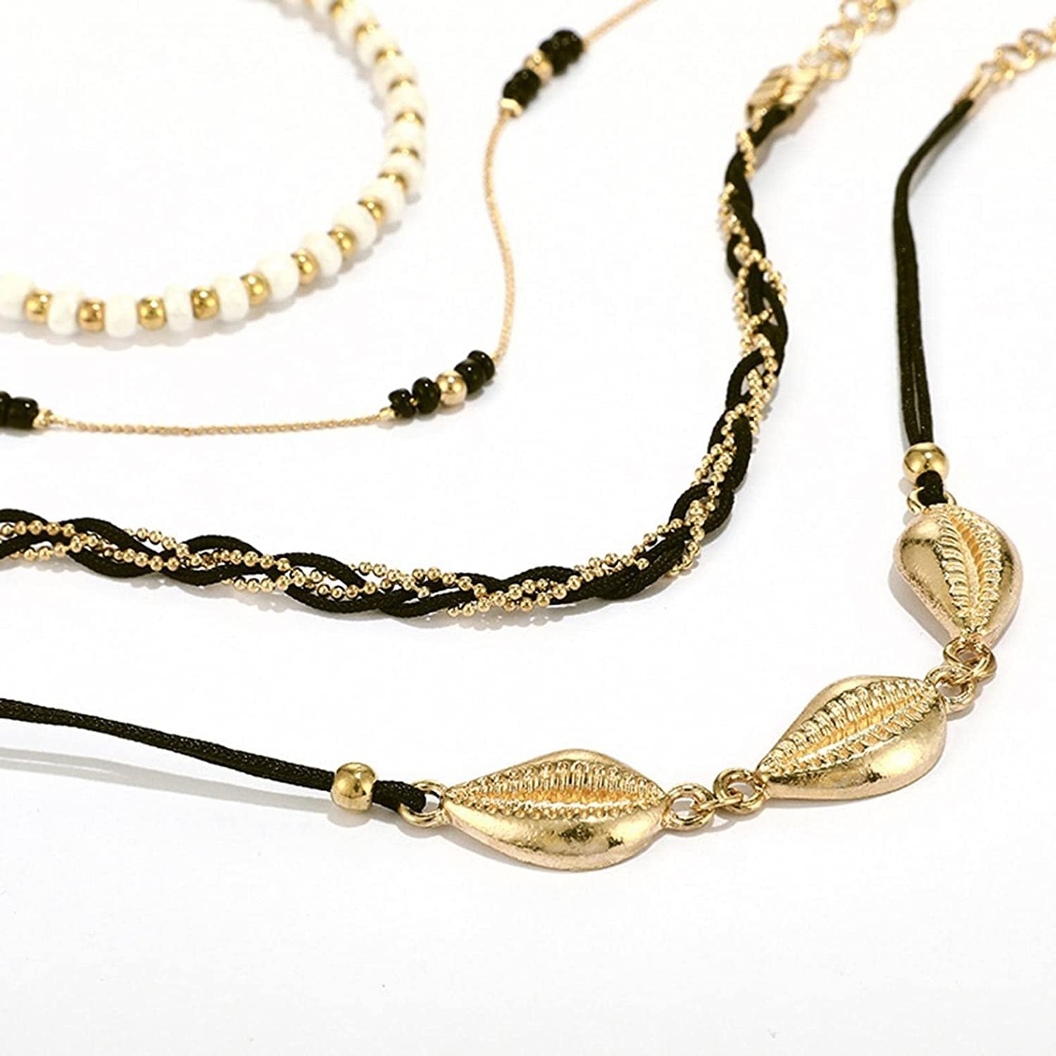 Bohemia Shell Charm Pendant Anklet Set, 4Pcs String Pearl Beaded Gold Ankle Bracelet, Beaded Foot Chain Beach Foot Jewelry Accessories for Women and Teen Girls Apparel & Accessories > Jewelry > Anklets Generic   