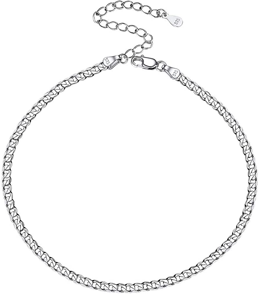PROSTEEL Stainless Steel Chain Anklets for Men Women, Silver/Gold Tone, Ankle Bracelets Hypoallergenic, 8-10.5 Inch Adjustable, Come Gift Box Apparel & Accessories > Jewelry > Anklets Prosteel Jewelry H: 925 sterling silver-cuban chain-3mm  