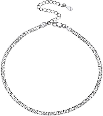 PROSTEEL Stainless Steel Chain Anklets for Men Women, Silver/Gold Tone, Ankle Bracelets Hypoallergenic, 8-10.5 Inch Adjustable, Come Gift Box Apparel & Accessories > Jewelry > Anklets Prosteel Jewelry H: 925 sterling silver-cuban chain-3mm  