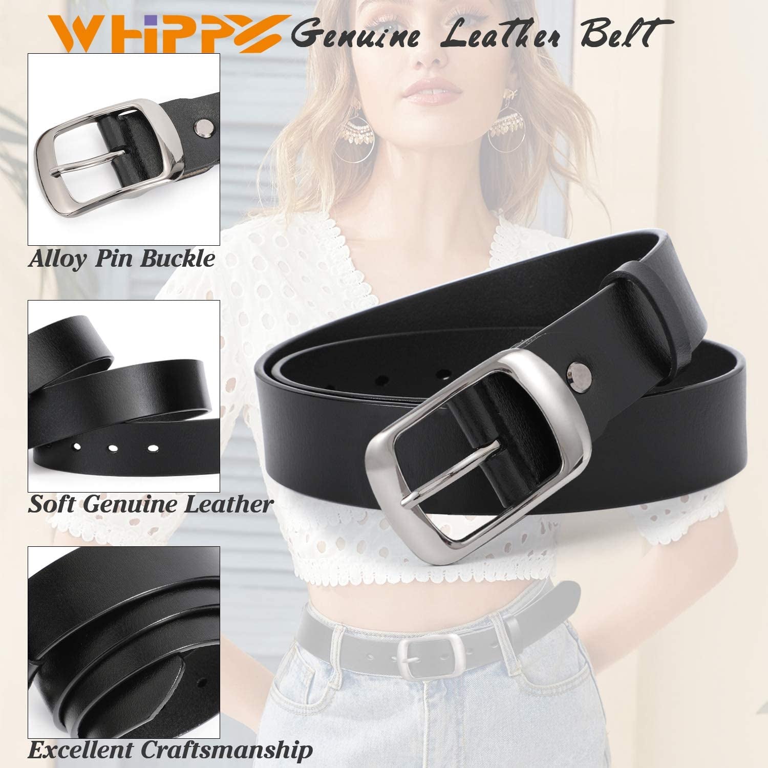 Women Leather Belts for Jeans Pants Fashion Dress Belt for Women with Solid Pin Buckle by WHIPPY Apparel & Accessories > Clothing Accessories > Belts WHIPPY   