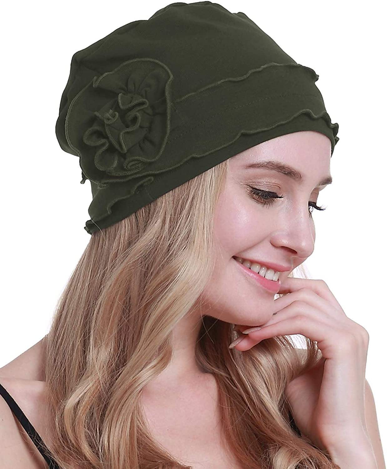 Osvyo Chemo Headwear Turban Cap for Women - Cancer Beanie Hair Loss Sealed Packaging Apparel & Accessories > Clothing Accessories > Headwear osvyo Cotton-army-green One Size 
